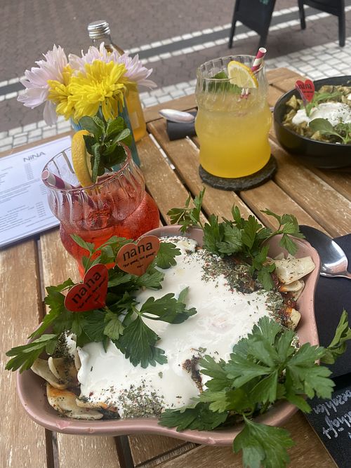 Vegan Manti and pomegranate lemonade .  at Nana in Mainz