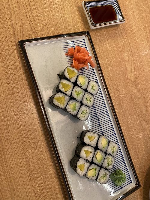 Sushi with Avocado, cucumber antithetical types of vegetables. You can also order Maki with fruits.  at Sakura's in Liberec