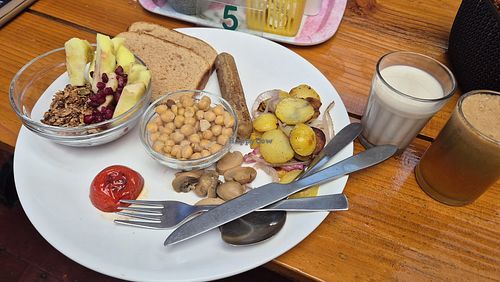 Vegan feast at Cafe4410  in Dingboche