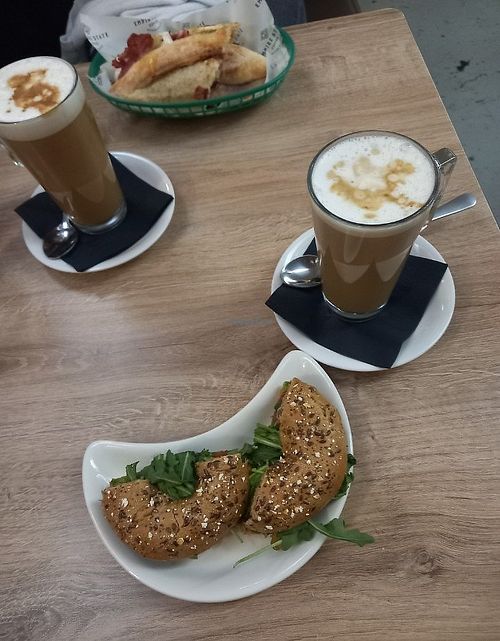 Vegan bagel and coconut latte at Empire State Coffee Artisan Roasters in Dundee