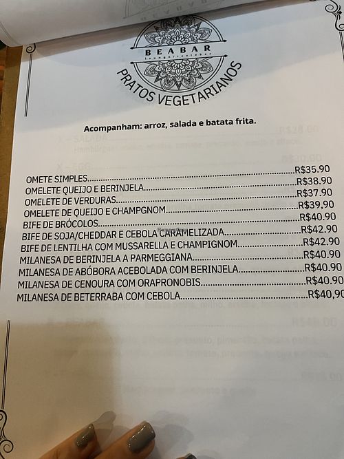 Menú vegetariano, las milanesas son veganas según el cocinero   at Beabar Lounge in Florianopolis