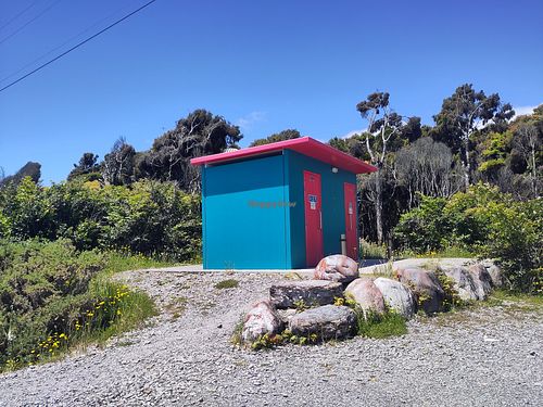 Toilet across the highway at Bruce Bay Coffee Cart in Bruce Bay