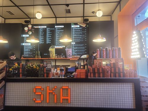 Bright, cheerful cafe area with about 10 seats. at SKA - სკა ჯუს ბარი in Tbilisi