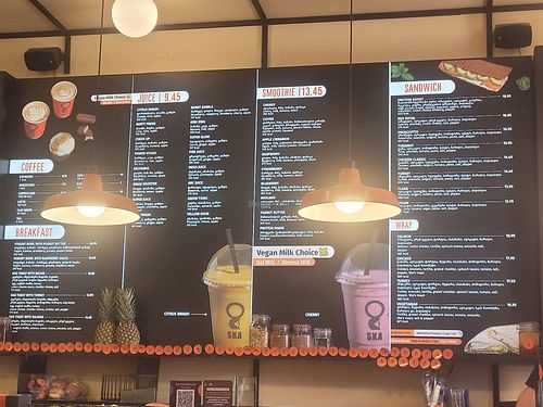 Menu has many vegan options, including plant-based milks, but you can also customise your own sandwich, juice, or smoothie. at SKA - სკა ჯუს ბარი in Tbilisi