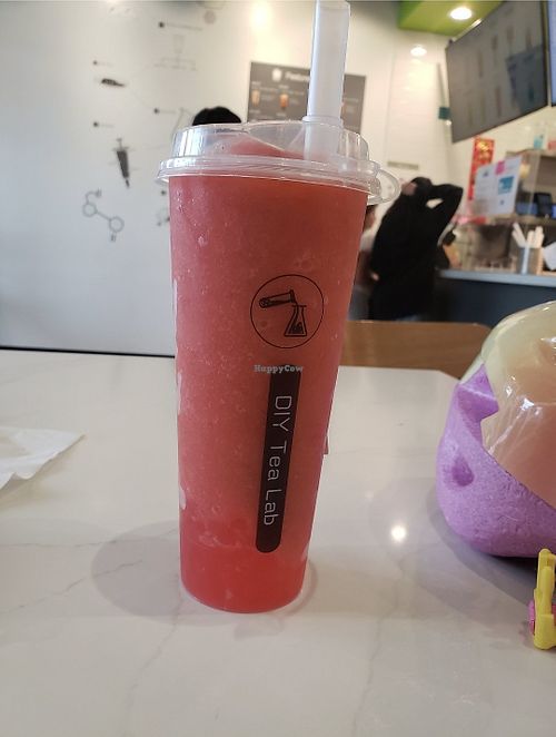 Strawberry me with strawberry popping boba at DIY Tea Lab in Newcastle