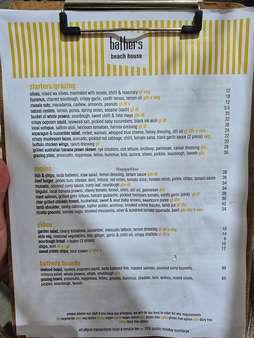 Menu at Bathers Beach House in Fremantle