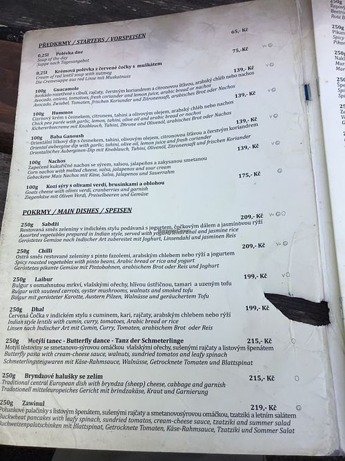 Main dish menu  at Laibon in Cesky Krumlov