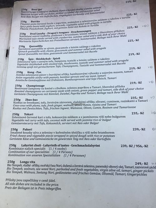 Main dish menu second page at Laibon in Cesky Krumlov