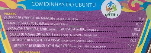 Menu  at Parati in Aracaju