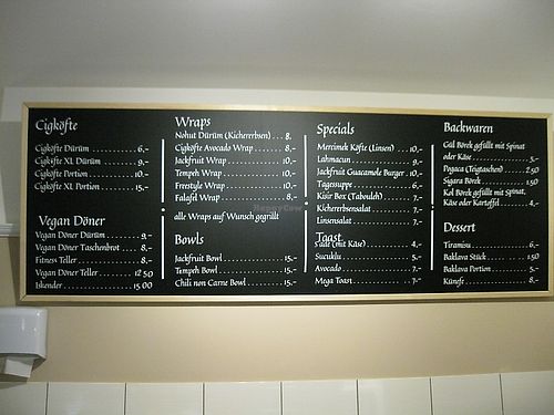 Menu at Vegitat - Klybeckstrasse in Basel