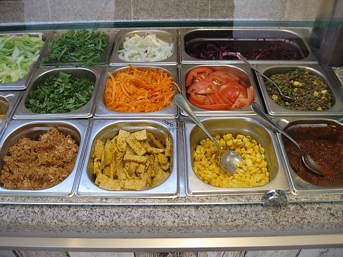 Bowls with ingredients at Vegitat - Klybeckstrasse in Basel