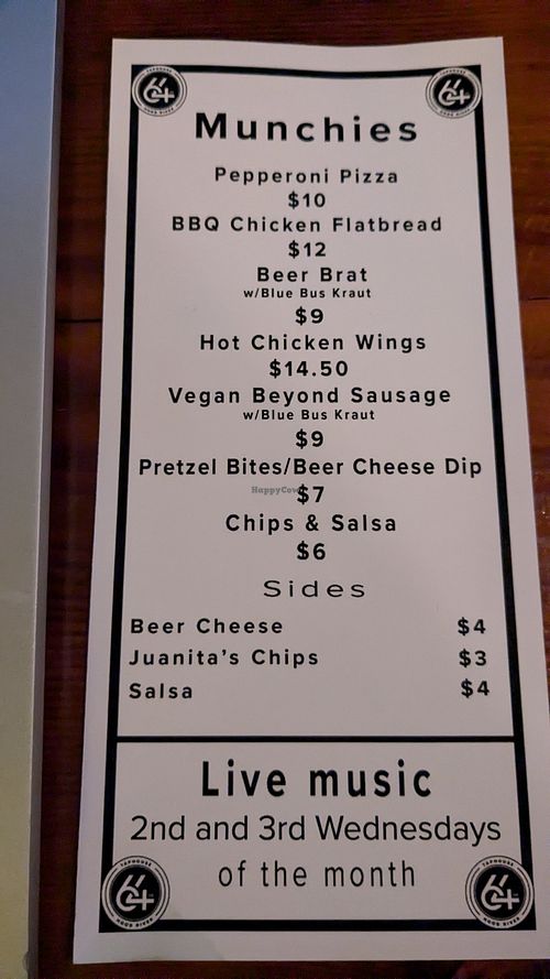 The small menu. Pretzel bites can be ordered with mustard instead of cheese. at 64 Taphouse & Bar in Hood River