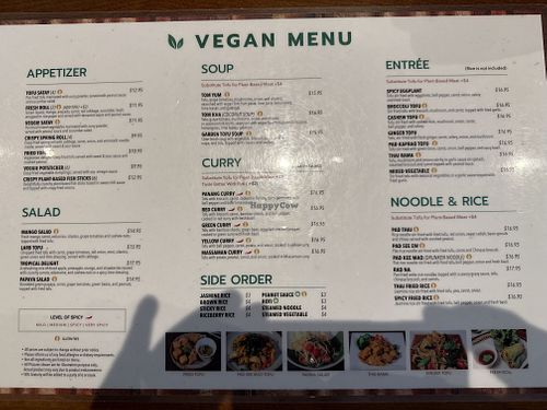 Vegan menu  at LAWA Thai Cuisine  in Huntington Beach
