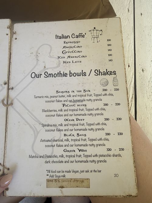 Menu with the vegan options   at Low Tide in Siargao