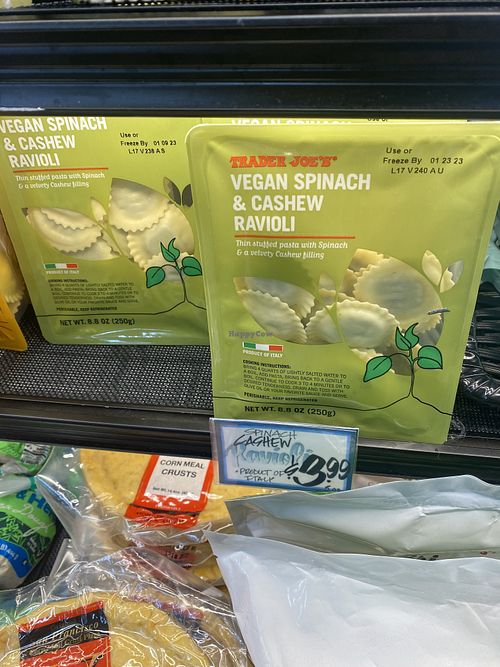 Vegan Ravioli Spotted (w/Spinach)  at Trader Joe's in Modesto