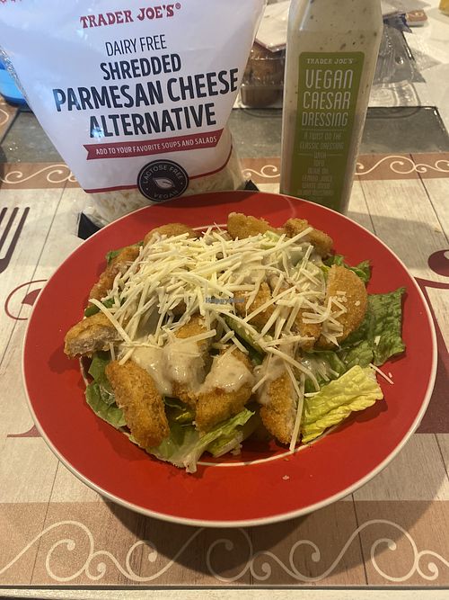 DIY Vegan Chick’n Caesar Salad 😛 w/TJ Ingredients (Using Impossible Nuggets Sliced)  at Trader Joe's in Modesto