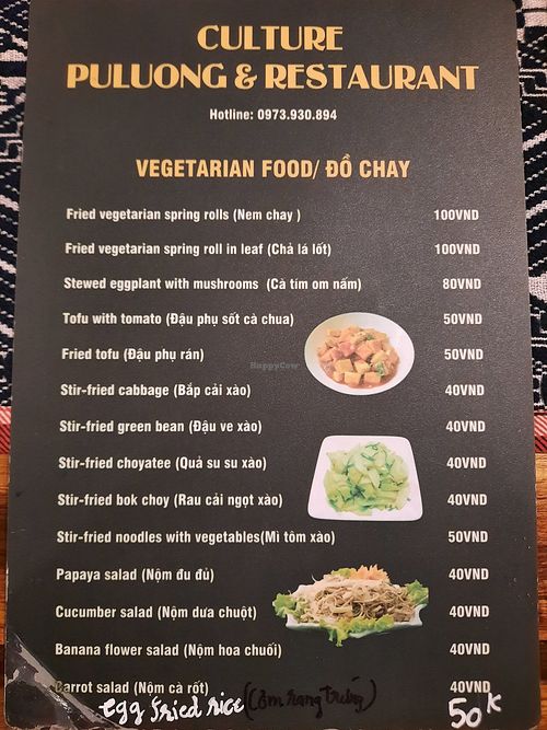 Vegetarian Menu at Culture Puluong Restaurant in Thanh Hoa