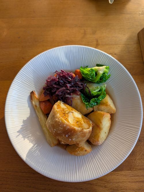 Vegan roast dinner, wellington at The Three Horseshoes  in Cambridge