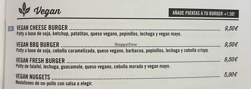 Menu with 4 vegan burgers  at The Fitzgerald Burger Company in Valencia