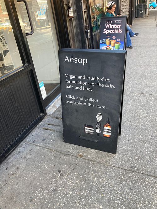 placard at Aesop - Chelsea in New York City