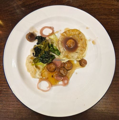 Starter: Wild mushroom, shallot and tarragon suet pudding, celeriac and truffle purée, with red wine jus at The Bull's Head in Macclesfield