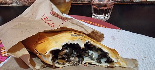 Made to order empanadas- mushroom, olive and vegan cheese at Delicias Express in Valparaiso