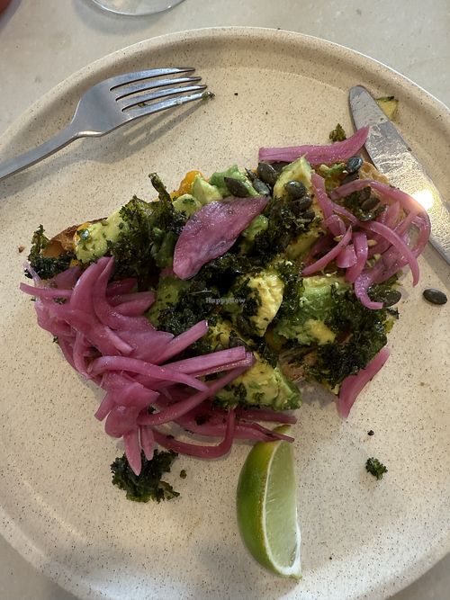 Avocado sourdough with pumpkin, pepitas, pesto and pickled onion   at SISTER in Hawthorne