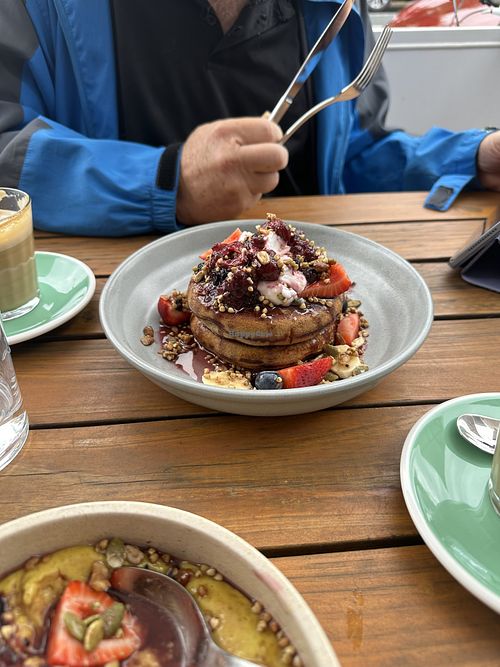 Banana pancakes. Refined sugar free and gluten free   at Green Tree Cafe in Elsternwick