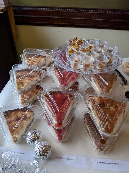 Cheesecake slices: sweet potato, strawberry, & chocolate chip. at Soul Veg City in Chicago