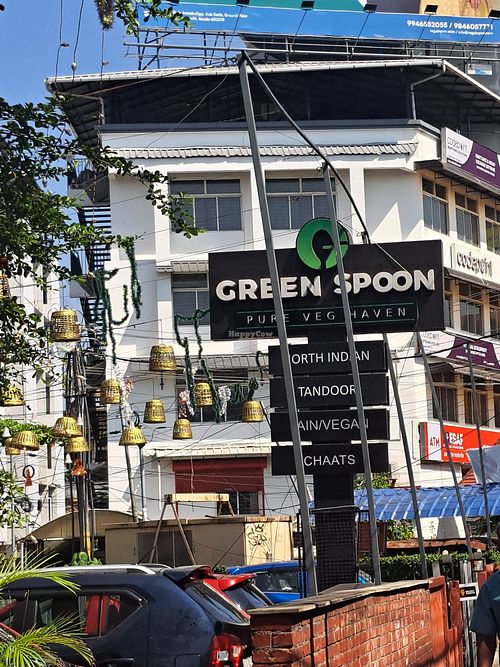 Vegan sign outside! at Green Spoon in Kochi