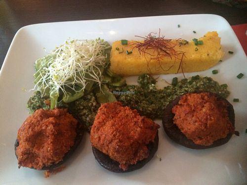 Baked Portobello with polenta and pesto  at Bodhi in Munich