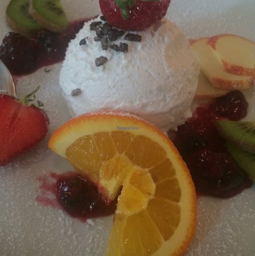 Coconut cream mousse with fresh fruit at Bodhi in Munich