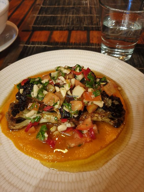 Cauliflower Steak on pumpkin puree (lots of garlic) at NAGA Restaurant in Gili Asahan