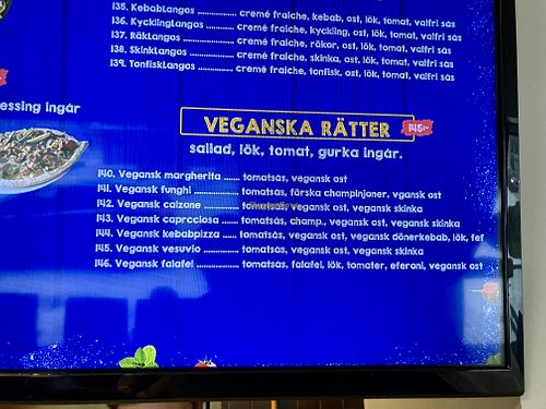 Menu: vegan pizza’s   at Pizzeria Amigos in Torsby