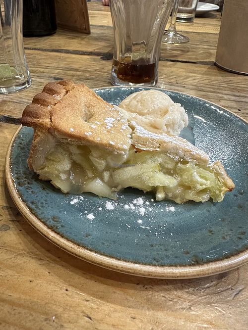 Vegan apple pie with vegan ice cream   at The Portland Arms in South East London