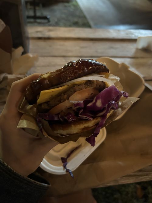 Such a delicious and unique burger. I believe this was the Rincon burger.  at Purple Ocean Superfood Bar - Food Truck in Orlando