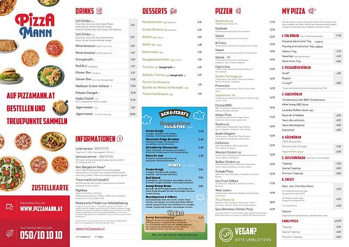 Karte Rückseite at Pizza Mann in Wels