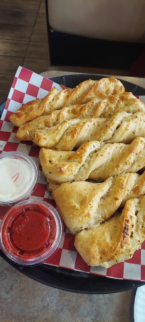 Twisters with marinara sauce and vegan ranch at Patty's Pizza Shack in Elk Grove