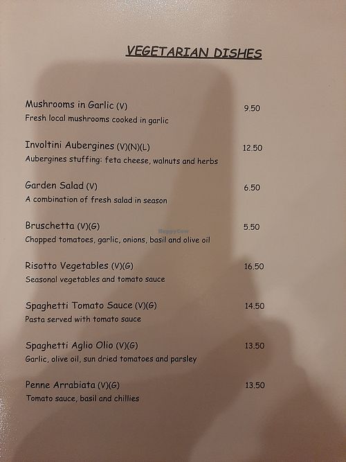 Vegetarian menu, most of it sounds vegan! at Matthew's Restaurant in Marsaxlokk