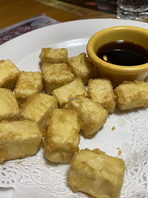 Age tofu (it’s plain tempura fried tofu with soy sauce)  at Suvi Thai and Sushi in Homestead