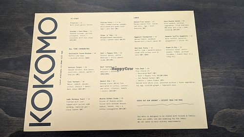 Lunch menu at Kokomo in Christchurch