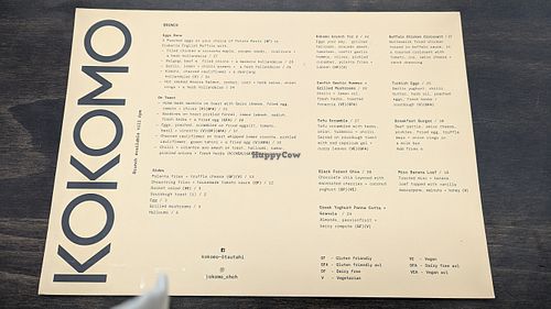 Brunch menu at Kokomo in Christchurch