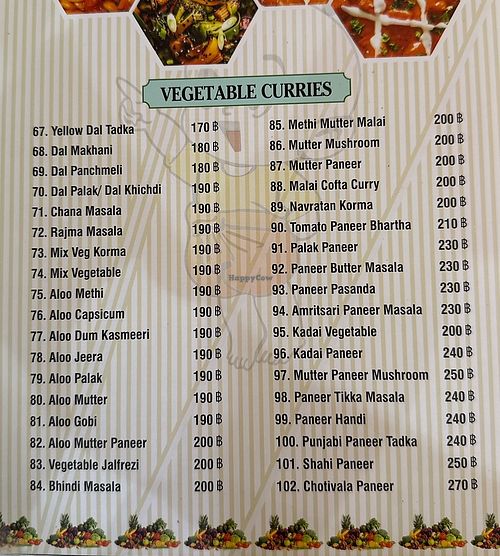 Part of the menu  at Chotivala in Phuket
