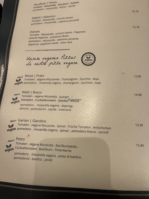 Vegan Pizza  at Kuppelwies in Bolzano