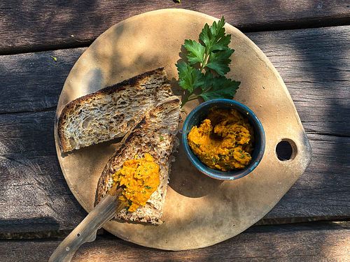 One of our dips: 
Backed pumpkin, mostaza y chili.   at Finca San Pedro in Barichara