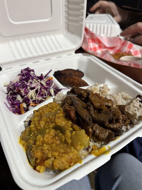 Vegan ital plate with jerk mushrooms and plantains. So good!   at Kokomo Island Cafe - Club Lawson Bistro in Lawson
