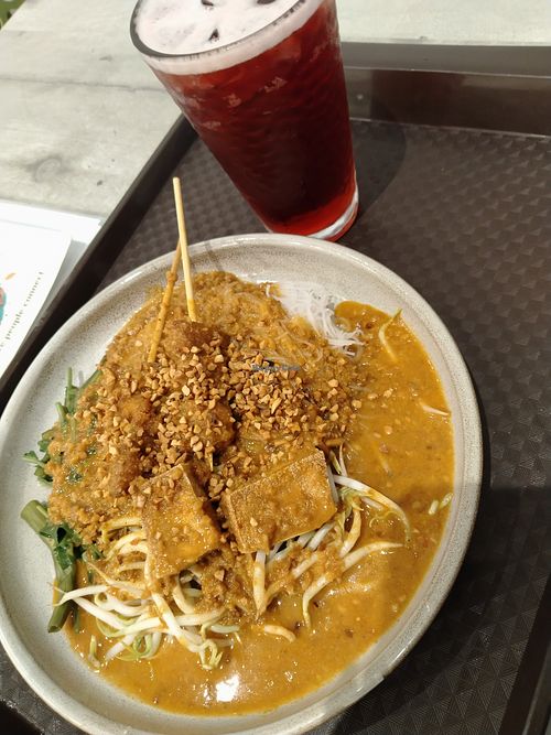 Satay Bee Hoon with hibiscus tea $8.90 at Nature Cafe - Alexandra Central Mall - 自然疏食 in Central Singapore