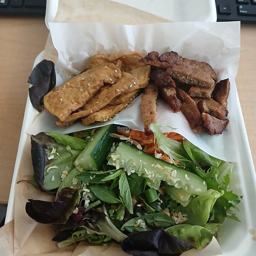 Photo's include a friend's meal. First Photo is Vermicelli base with braised tofu and various veggie toppings. Second and third photo is salad base braised tofu and vegan chicken at kraft vermicelli  in Camarillo