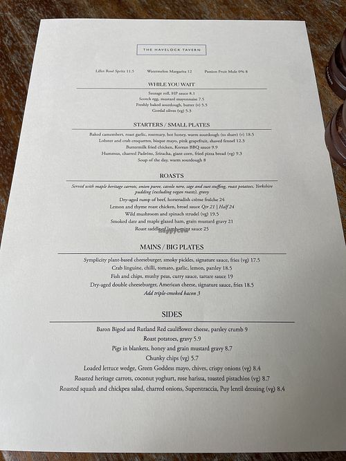Menu  at The Havelock Tavern in West London