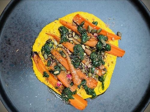 Roasted heritage carrot: sumac, houmous, ras el hanout, chimichurri #Veganuary at Grill on the Hill in Alderley Edge